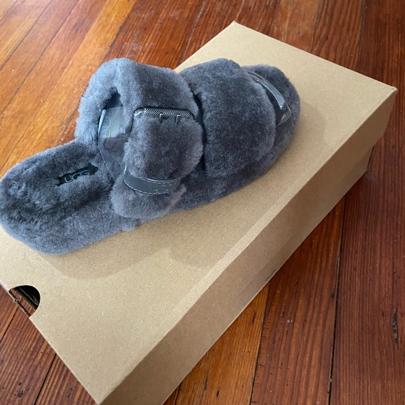 UGG Shoes - New in box UGG FUZZ YEAH slippers charcoal sz 7